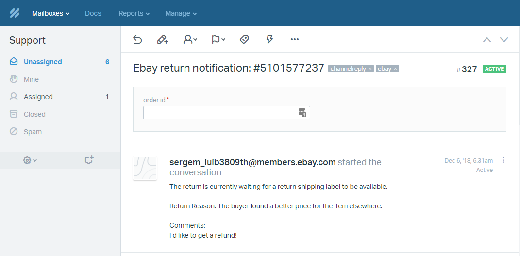 eBay Return in Help Scout