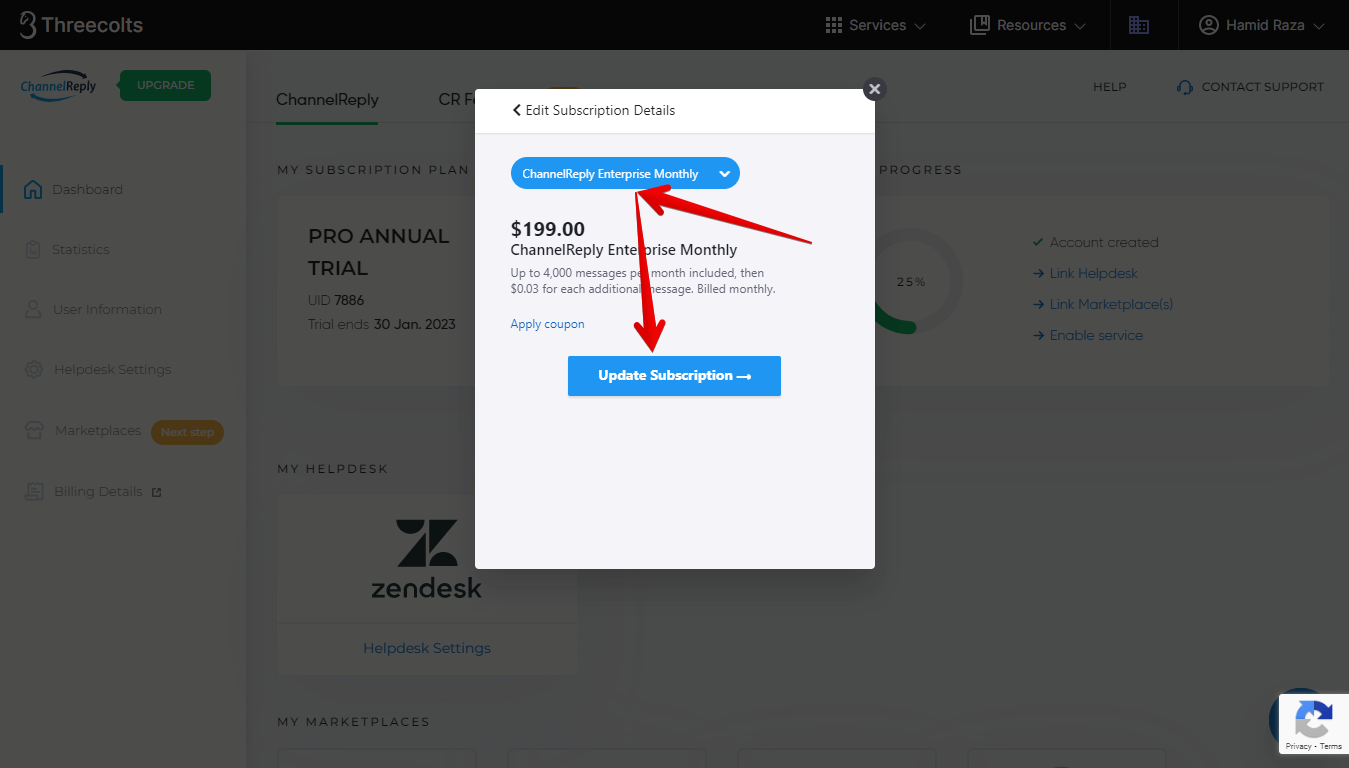 Update Subscription button