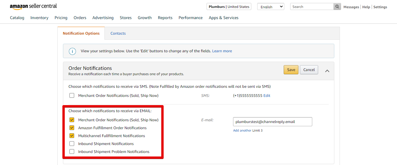 Edit Amazon Order Notifications
