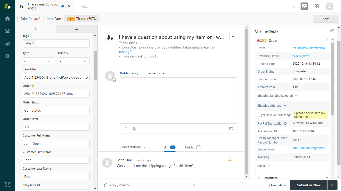 eBay Message in Zendesk with ChannelReply