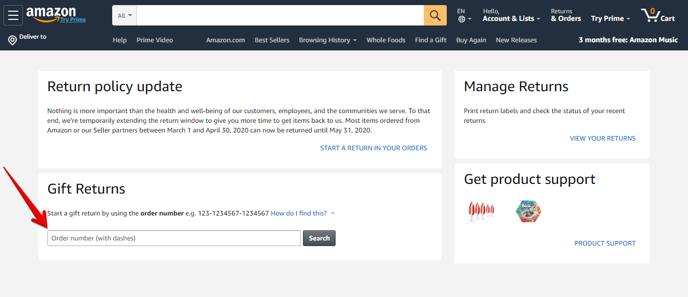 Where to Enter Your Order Number for Amazon Gift Returns