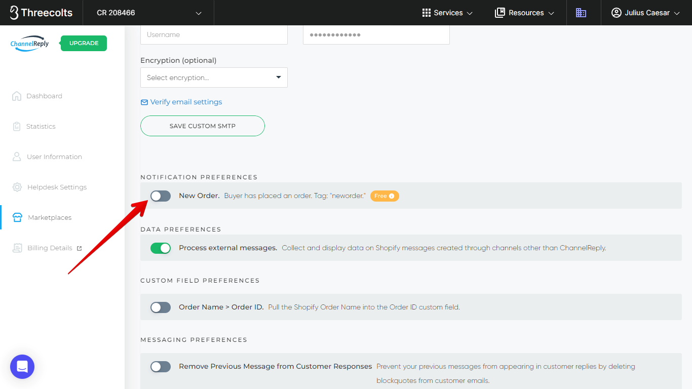 New Order Notifications Option