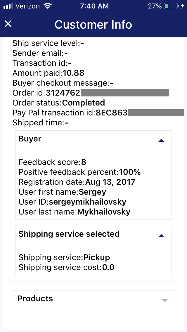 eBay Data from ChannelReply in Gorgias Mobile App