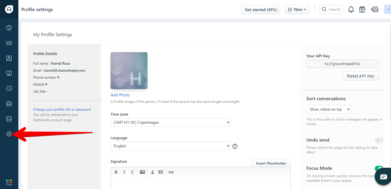 Admin button in Freshdesk
