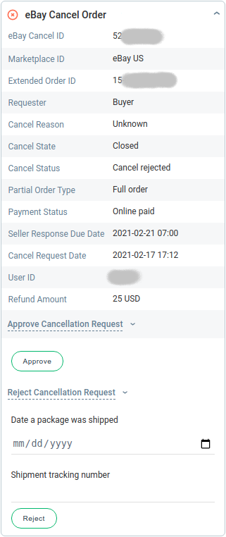 ChannelReply App on a Cancel Order Notification for eBay