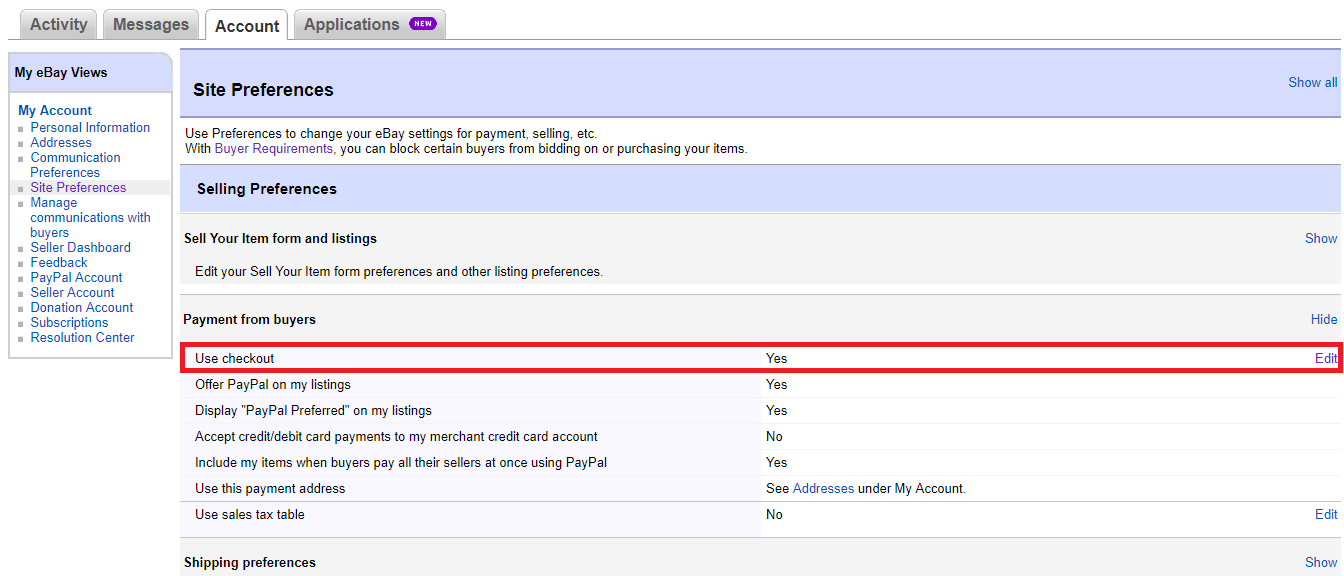 eBay Checkout Enabled