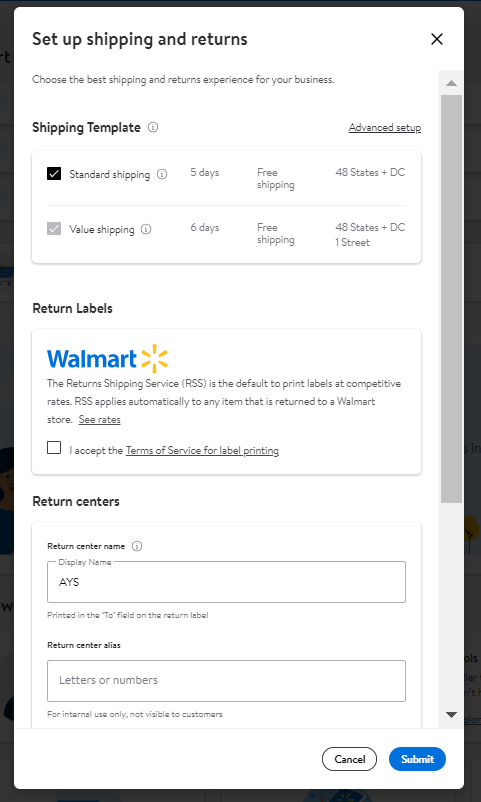 shipping method options walmart signup