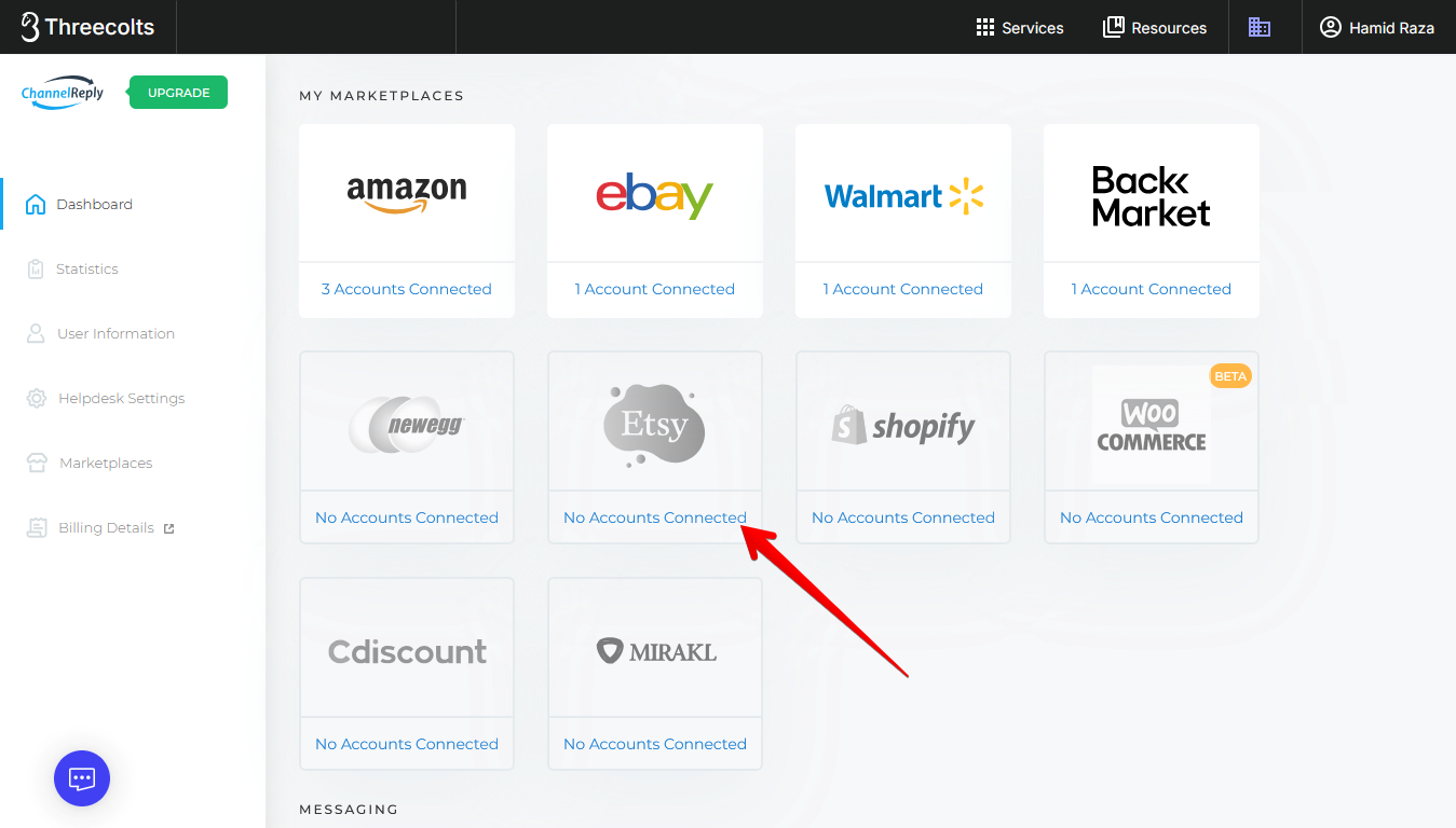 Etsy on the ChannelReply dashboard