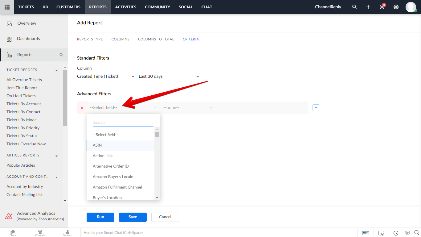 Custom Fields in Advanced Filters for Reports in Zoho