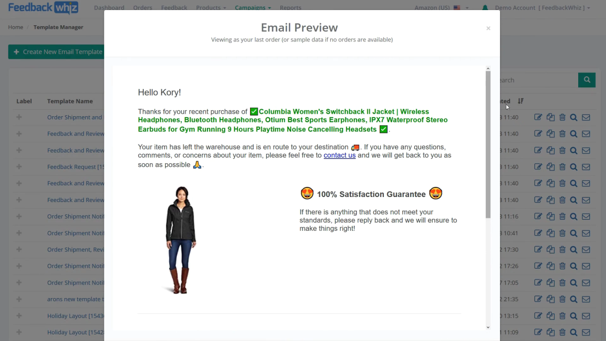Feedback request preview in FeedbackWhiz