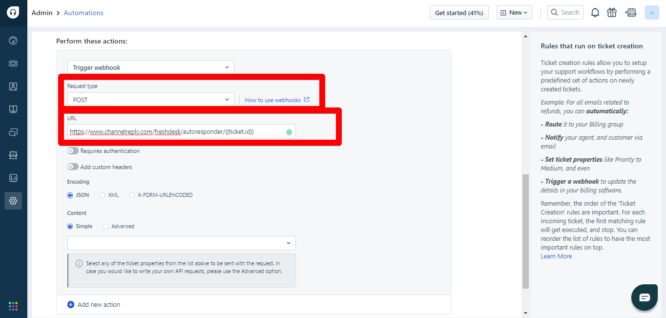 Action properties in Freshdesk automations
