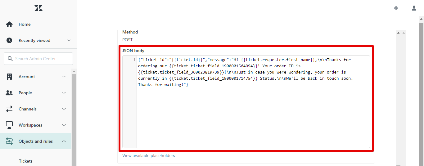 Inserting an auto-reply into the JSON body field in Zendesk