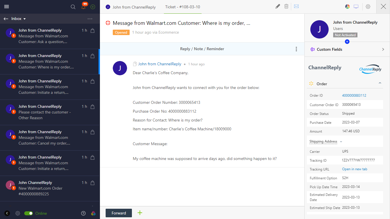 Walmart–Onsite Support Integration Screenshot