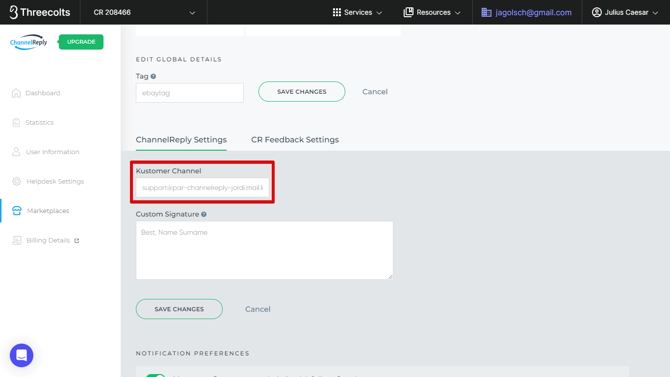 Kustomer Channel Setting for eBay