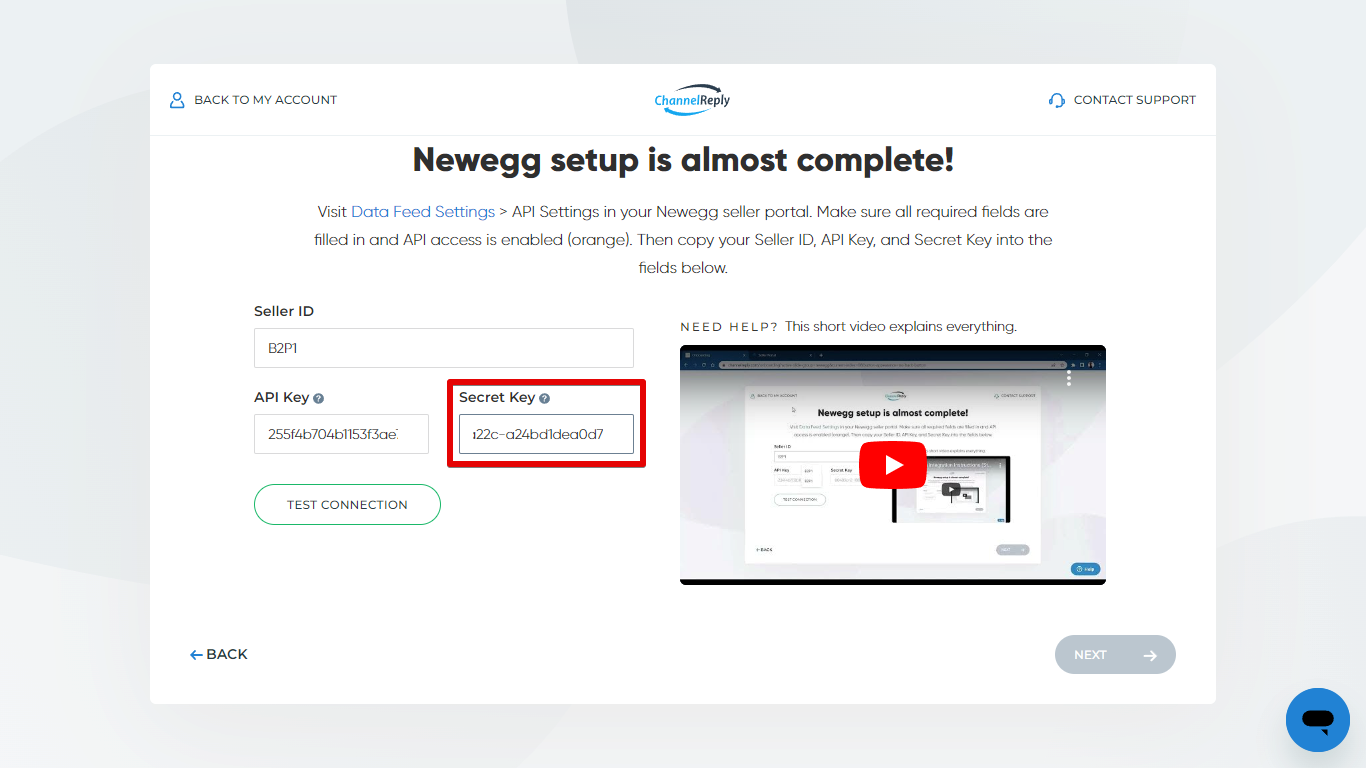 Secret Key entered in ChannelReply