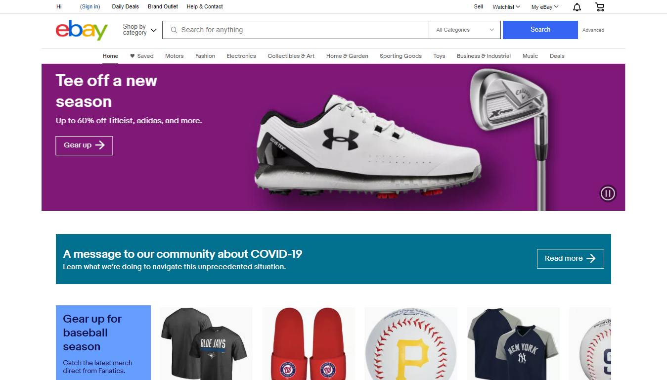 eBay Homepage, April 2021