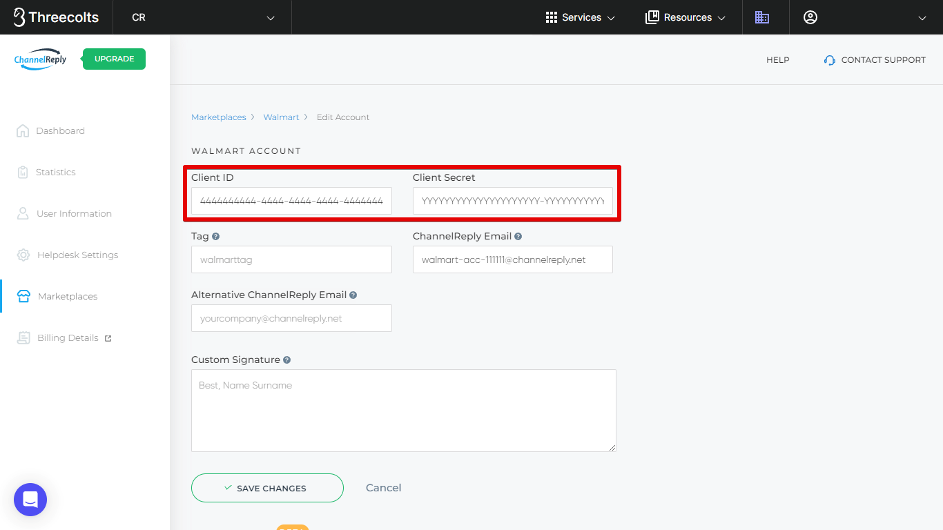Walmart API Credentials Fields