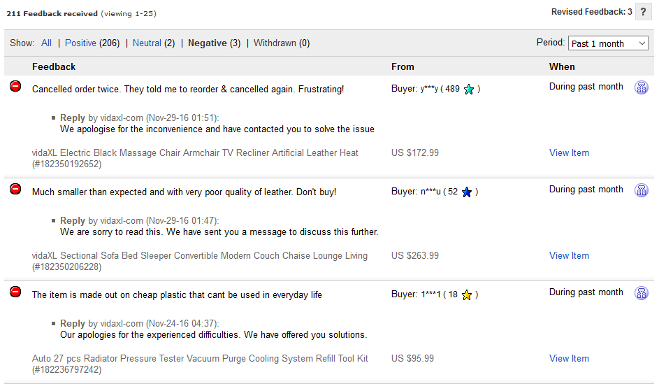 Responding to Negative Feedback on eBay with an Apology