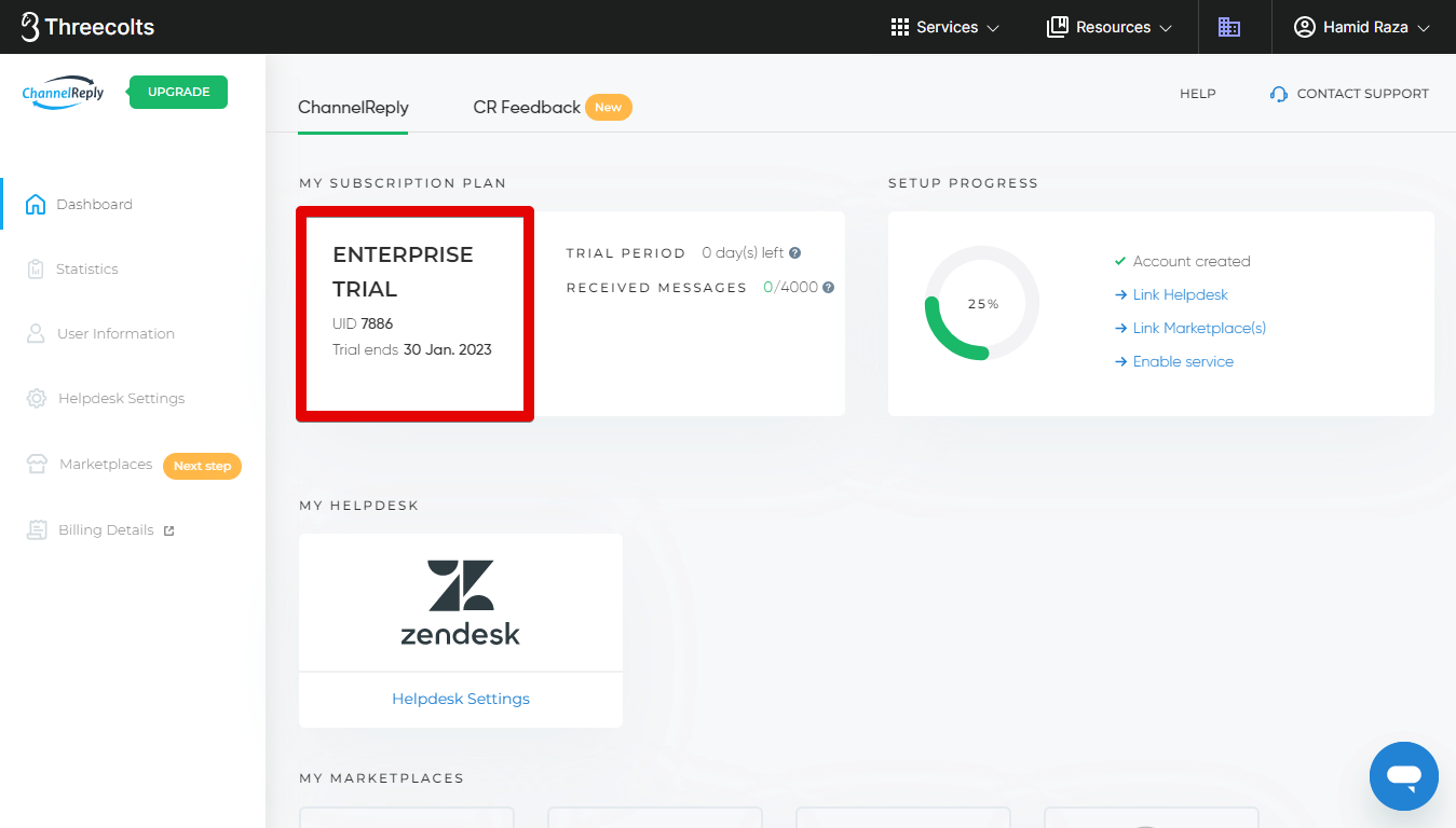 Account dashboard