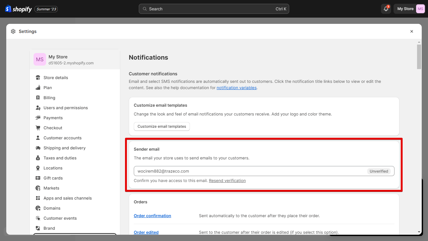 Sender Email Field and Save Button