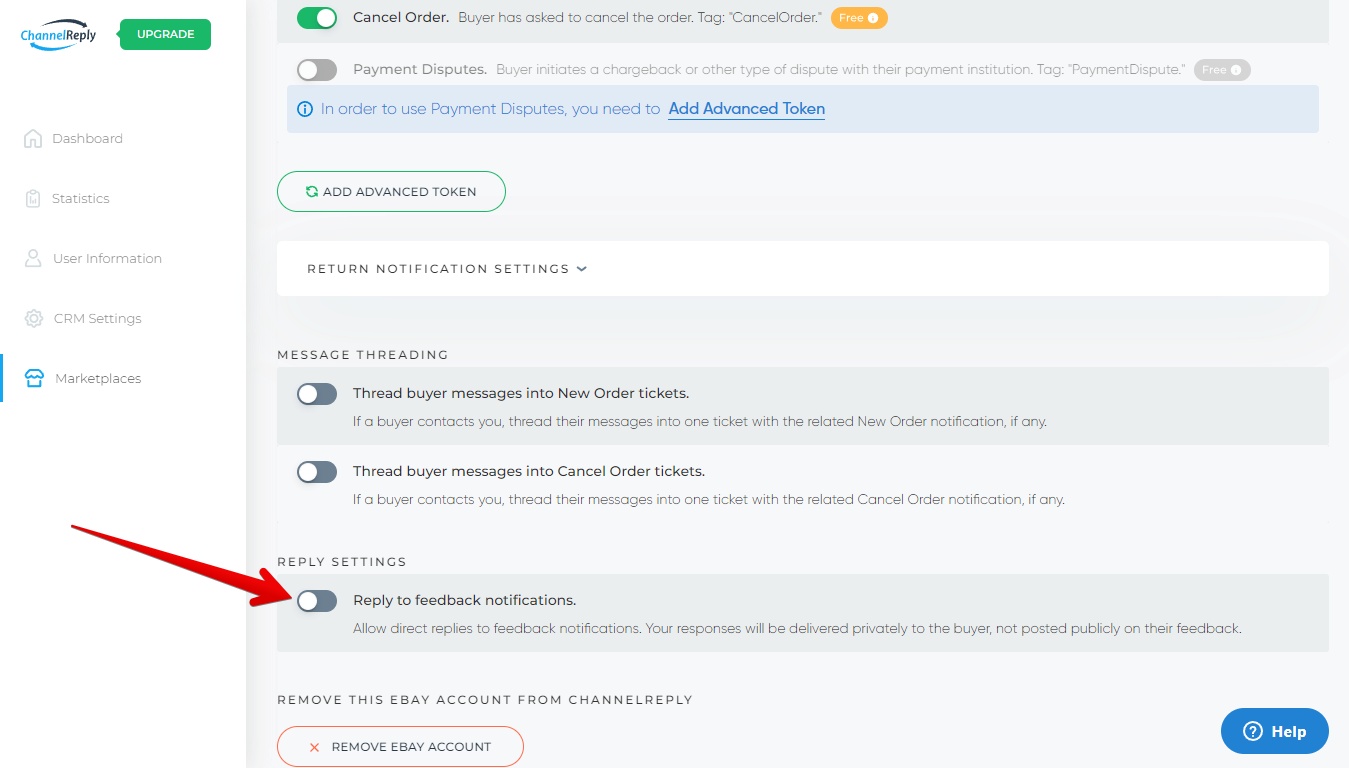 Reply to Feedback Notifications in Reply Settings