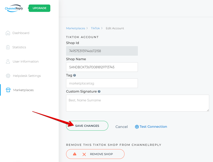 Save Changes button