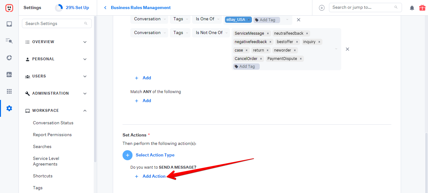 Add Action button in Kustomer