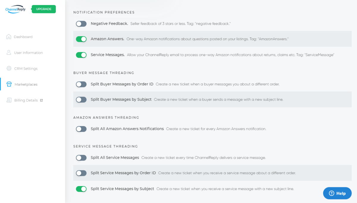 Amazon Notification Preferences in ChannelReply