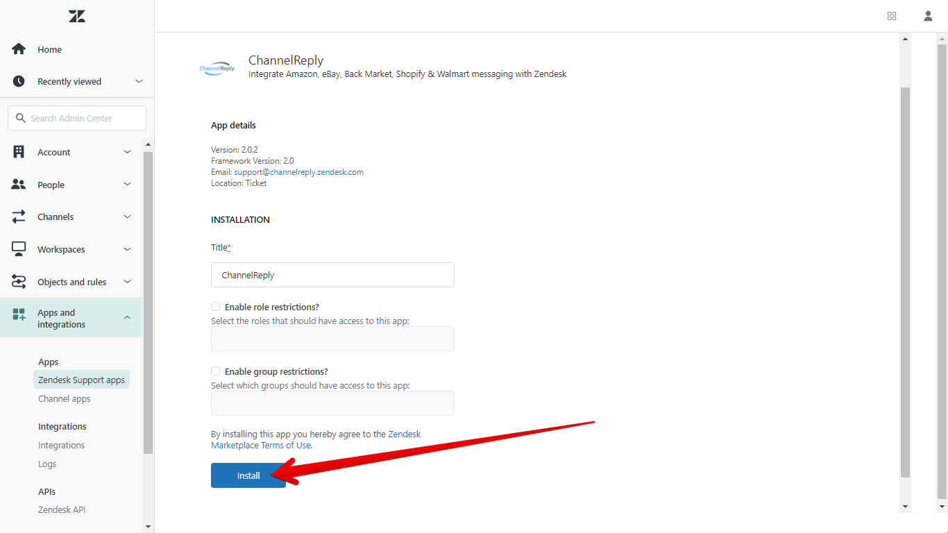 Install the ChannelReply App in Zendesk