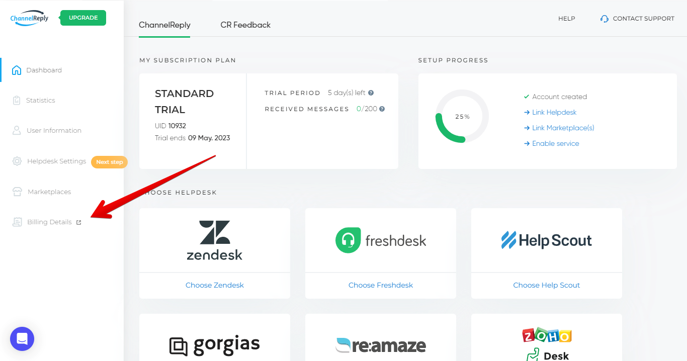 Billing Details button