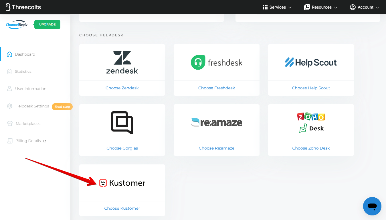Kustomer on the ChannelReply dashboard
