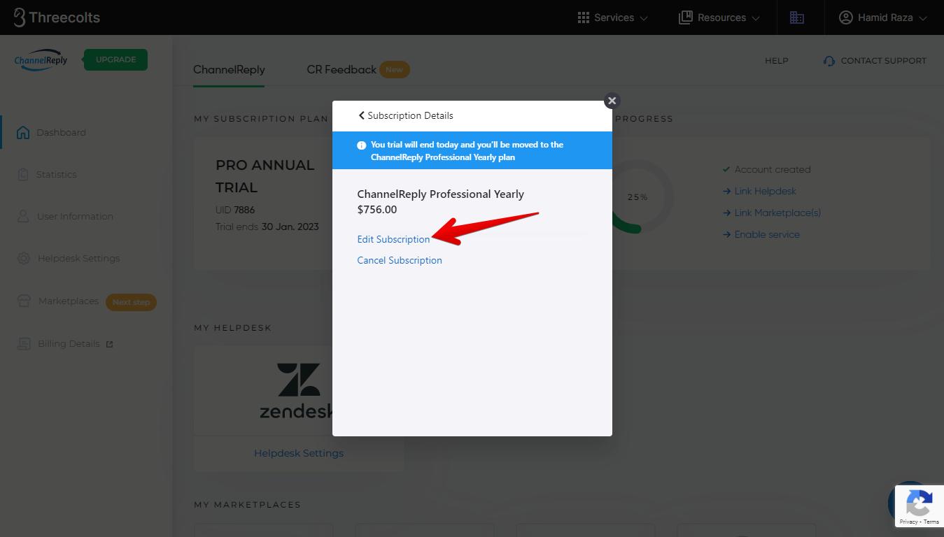 Edit Subscription button